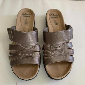 Clarks Flats Sandals Womens Sz 7 Leather Brown Slides